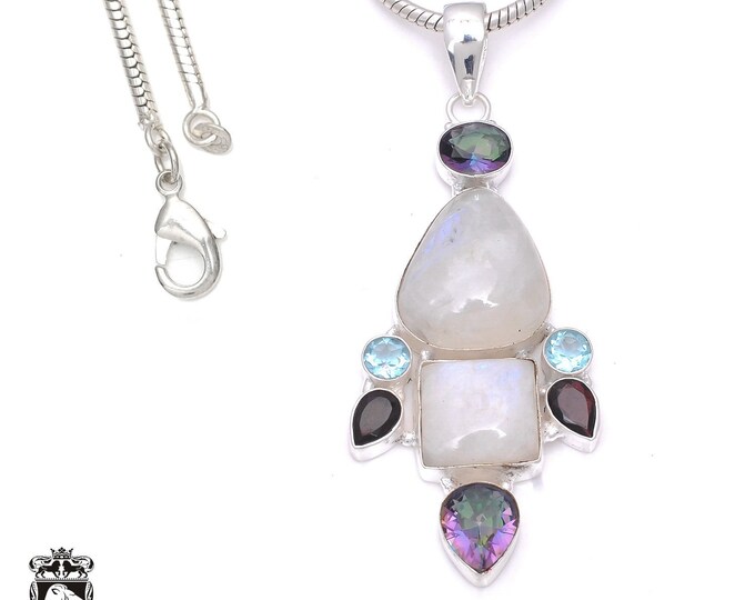 Moonstone 925 Sterling Silver Pendant & 3MM Italian 925 Sterling Silver Chain P7913