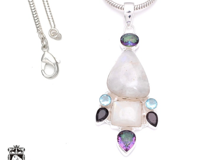 Moonstone 925 Sterling Silver Pendant & 3MM Italian 925 Sterling Silver Chain P7969