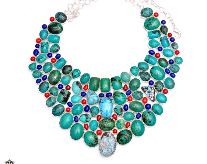 SHOWSTOPPER! Number 8 Turquoise Coral Necklace Genuine Gemstone  / WATCH VIDEO / BNC23