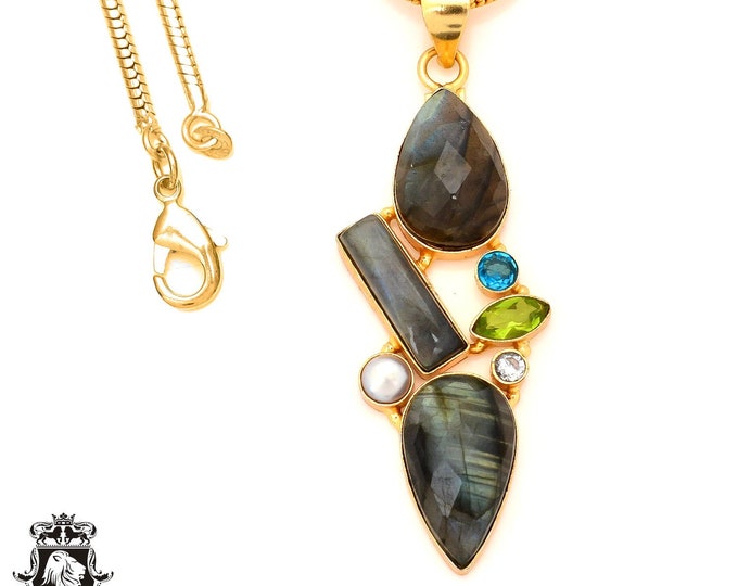 Labradorite 24K Gold Pendant & 3mm Snake Chain GP75