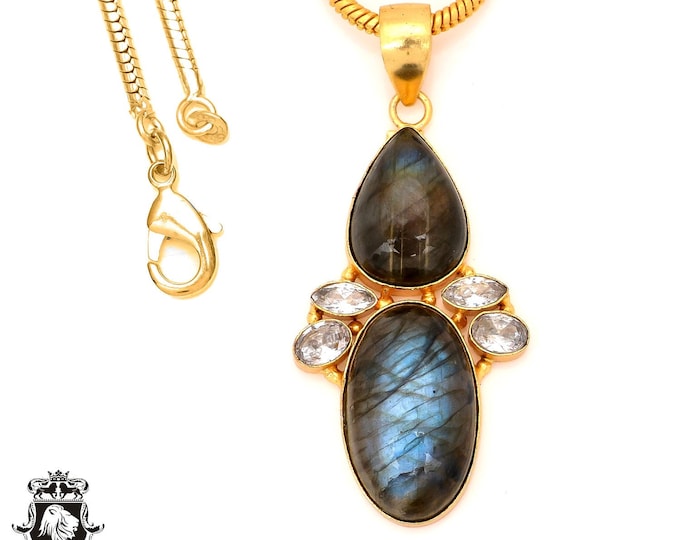 Labradorite 24K Gold Pendant & 3mm Snake Chain GP88