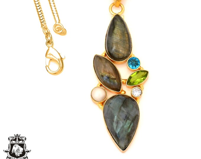 Labradorite 24K Gold Pendant & 3mm Snake Chain GP74