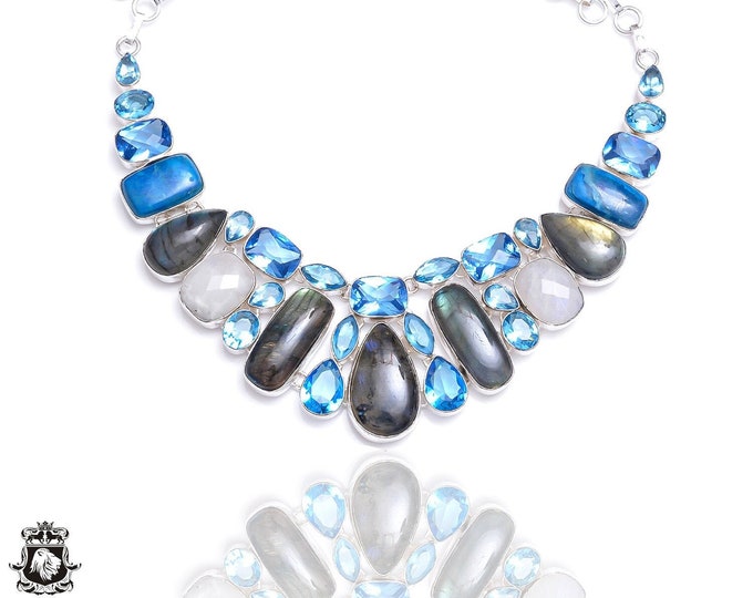 Labradorite Blue Topaz Healing Crystal Necklace Birthstone Necklace NK64