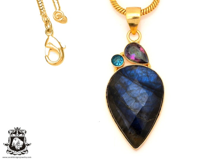 Blue Labradorite 24K Gold Pendant & 3mm Snake Chain GP58