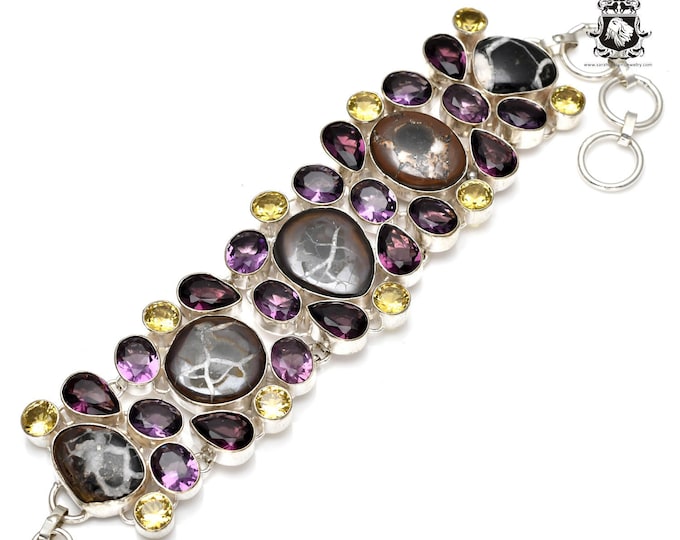 Septarian Nodule Amethyst Citrine 925 Sterling Silver Bracelet B3521