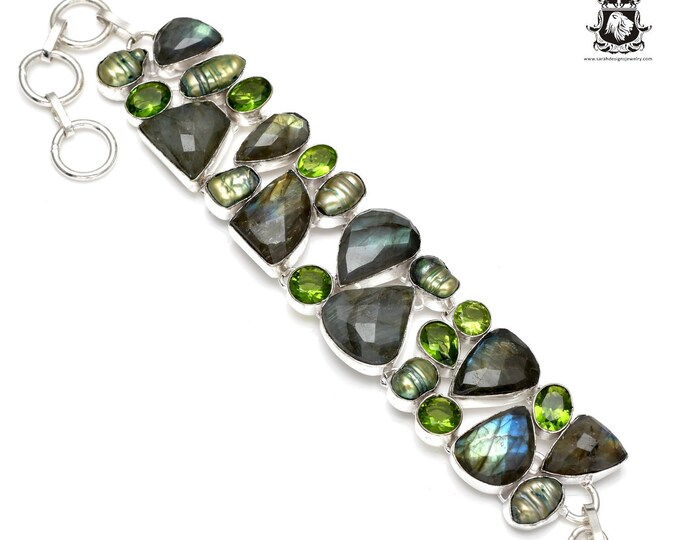 LABRADORITE Peridot 925 Sterling Silver Bracelet B3474