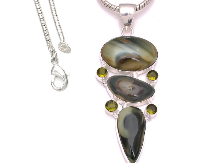 3 Inch Imperial Jasper Smoky Topaz 925 Sterling Silver Pendant & 3MM Italian 925 Sterling Silver Chain P8302