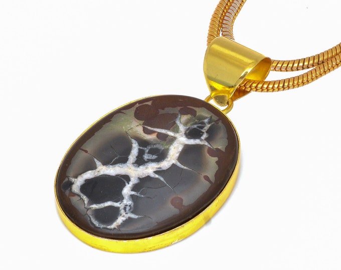 Septarian Nodule Pendant Necklaces & FREE 3MM Italian 925 Sterling Silver Chain GPH292