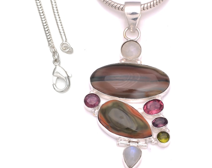 3 Inch Imperial Jasper 925 Sterling Silver Pendant & 3MM Italian 925 Sterling Silver Chain P8255