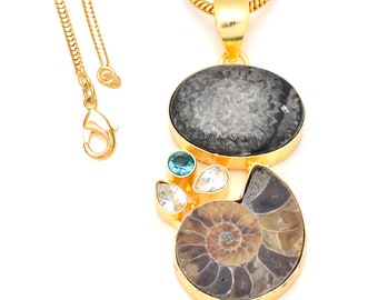 Stingray Coral Ammonite 24K Gold  Minimalist Necklace • Gemstone Necklace GP235