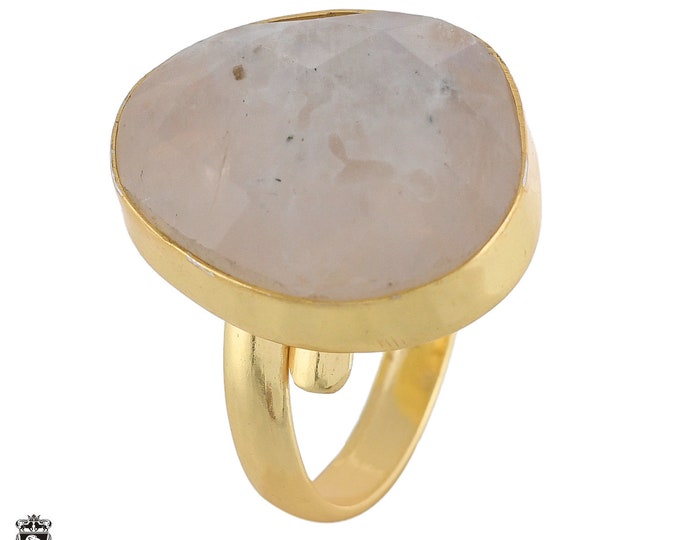 Size 8.5 - Size 10 Moonstone Black Tourmaline Ring Meditation Ring 24K Gold Ring GPR1778