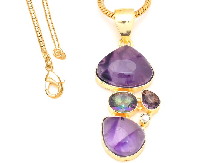 Trapiche Amethyst Mystic Topaz 24K Gold Pendant & 3mm Snake Chain GP244