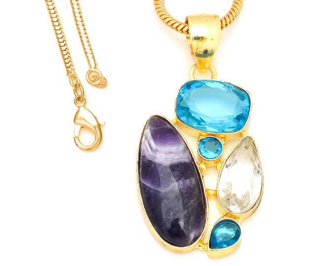 Chevron Amethyst Blue Topaz 24K Gold Pendant & 3mm Snake Chain GP242