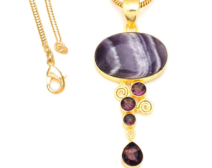 Chevron Amethyst 24K Gold Pendant & 3mm Snake Chain GP241