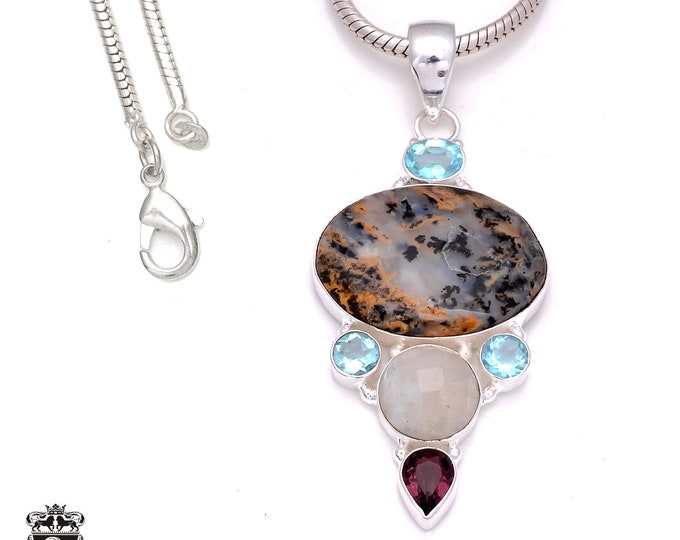 Dendritic Opal 925 Sterling Silver Pendant & 3MM Italian 925 Sterling Silver Chain P8009