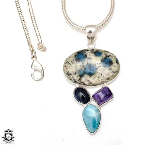 Pingente de prata esterlina 925 K2 Ametista Larimar e corrente de prata esterlina 925 italiana de 2 mm P6859