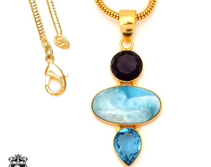 Larimar 24K Gold Pendant & 3mm Snake Chain GP86