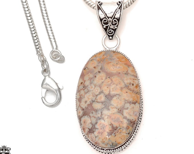 LEOPARD SKIN JASPER Pendant & Free 3MM Italian 925 Sterling Silver Chain V1864