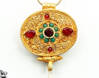 2.8 Inch Ruby Emerald Oval Mystic Prayer Box Ghau Pendant Np43