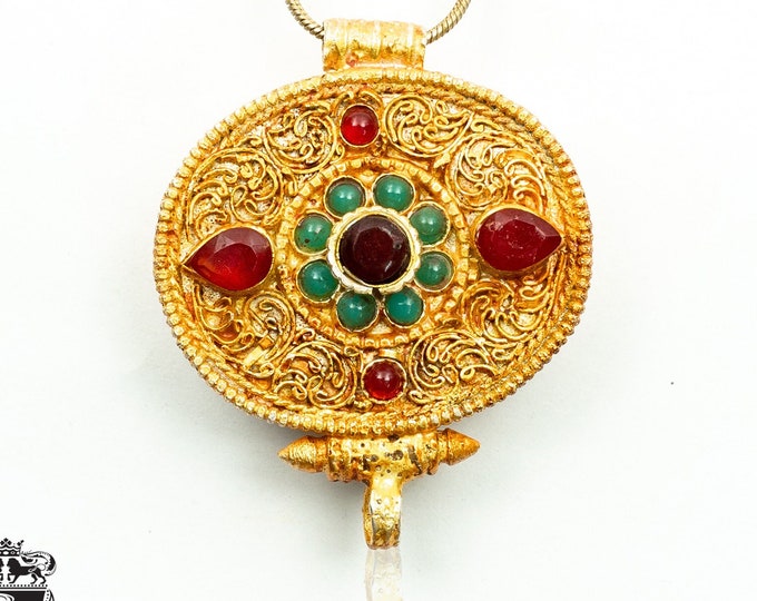 2.8 Inch Ruby Emerald Oval Mystic Prayer Box Ghau Pendant Np43