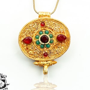 2.8 Inch Ruby Emerald Oval Mystic Prayer Box Ghau Pendant Np43