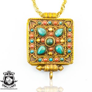 Sleeping Beauty Turquoise Coral Scripture Ghau Amulet Prayer Box Pendant Np22
