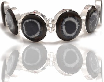 Circle Shaped Septarian Nodule Genuine Gemstone Bracelet b4278