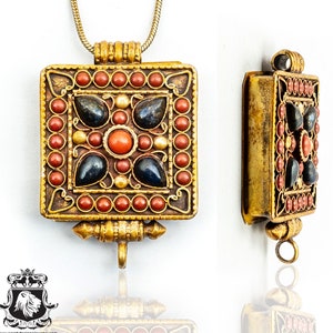 Antique Lapis Lazuli Coral Scripture Ghau Amulet Prayer Box Pendant Np56