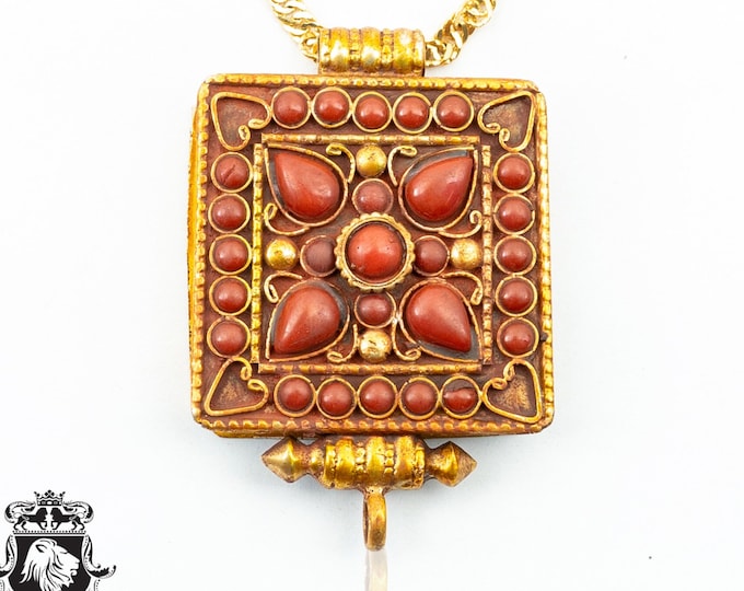 Antique Coral Scripture Ghau Amulet Prayer Box Pendant Np23