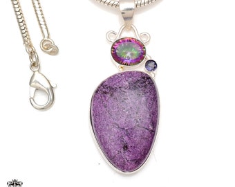 Charoite Mystic Topaz 925 Sterling Silver Pendant & 2MM Italian 925 Sterling Silver Chain P6807