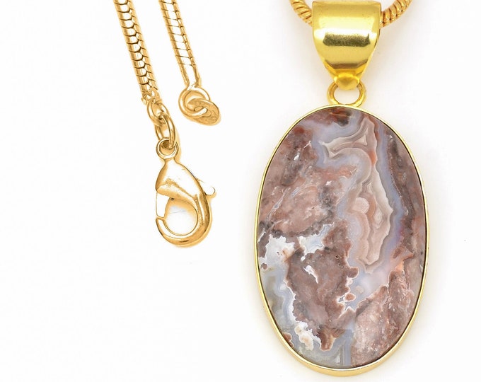 Crazy Lace Agate Pendant Necklaces & FREE 3MM Italian 925 Sterling Silver Chain GPH600