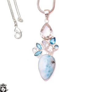 Pingente de pérola Larimar em água-marinha, prata esterlina 925 e corrente italiana de 2 mm P9694