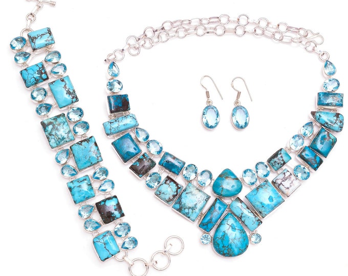 Got to have this! Turquoise Bracelet Fine 925 Sterling Silver Necklace Bracelet Dangle & Drop Earrings SET1117