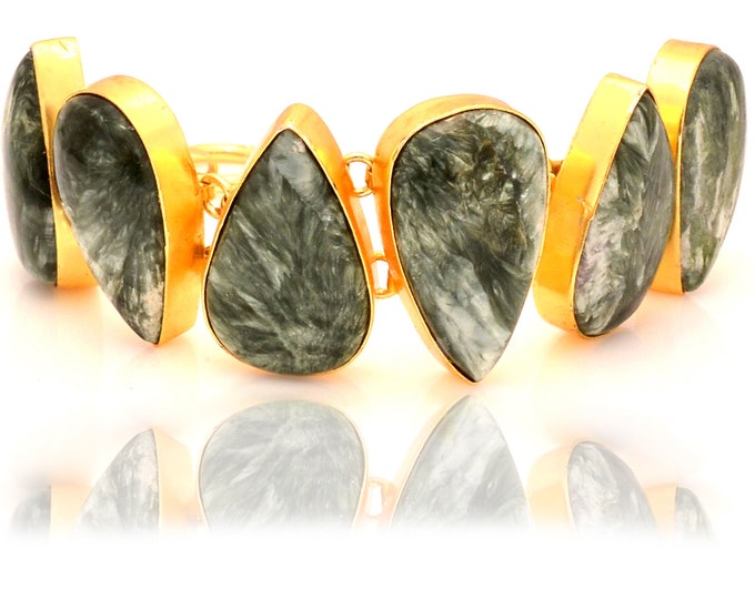 Seraphinite Gold  Healing Crystal Bracelet • Birthstone Bracelet GB51