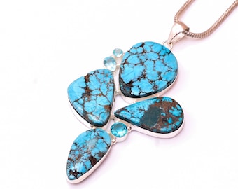 Dragon Skin Turquoise 925 Sterling Silver Pendant & 2MM Italian Chain P9966