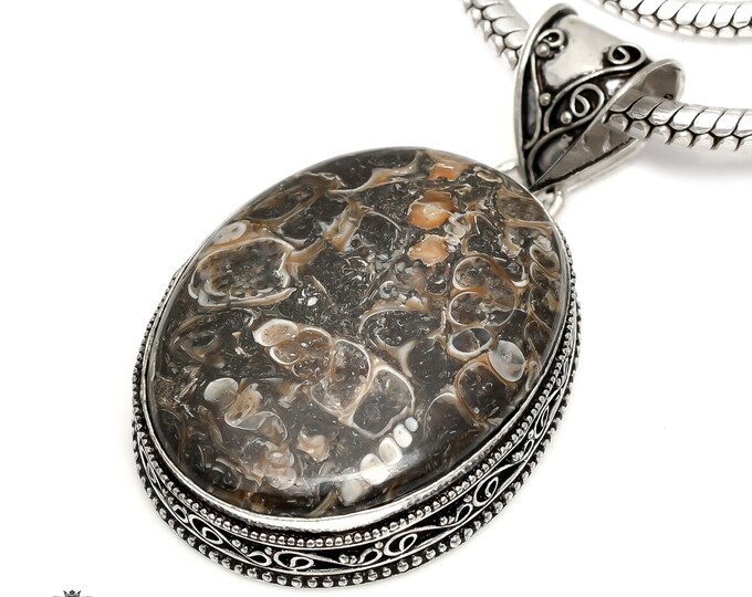 TURRITELLA FOSSIL Agate Jasper Pendant & FREE 3MM Italian 925 Sterling Silver Chain V1590