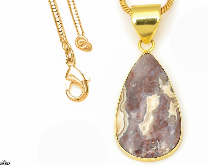 Crazy Lace Agate Pendant Necklaces & FREE 3MM Italian 925 Sterling Silver Chain GPH602