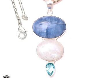 Owyhee Opal Moonstone 925 sterlingzilveren hanger en Italiaanse ketting van 2 mm P9639