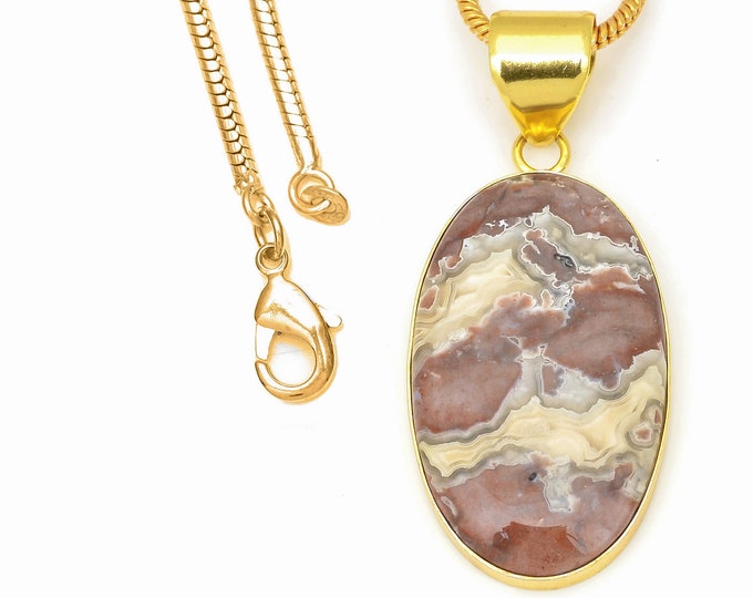 Crazy Lace Agate Pendant Necklaces & FREE 3MM Italian 925 Sterling Silver Chain GPH608