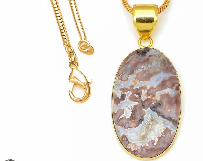 Crazy Lace Agate Pendant Necklaces & FREE 3MM Italian 925 Sterling Silver Chain GPH604