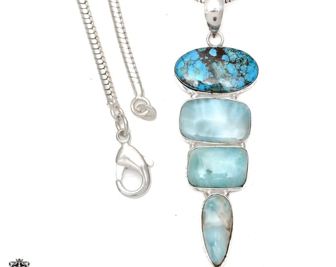 Candelaria Turquoise Larimar 925 Sterling Silver Pendant & 3MM Chain P6472