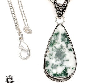 TREE AGATE Pendant & FREE 2MM Italian 925 Sterling Silver Chain V1219