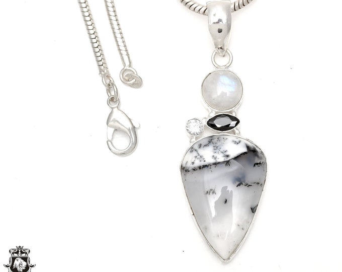 Dendritic Agate Merlinite 925 Sterling Silver Pendant & 3MM Italian 925 Sterling Silver Chain P6453