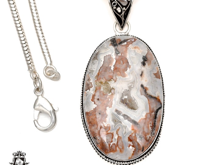 CRAZY Lace AGATE Pendant & FREE 3MM Italian 925 Sterling Silver Chain V1616