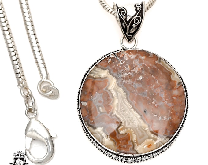 CRAZY Lace AGATE Pendant & FREE 3MM Italian 925 Sterling Silver Chain V1620