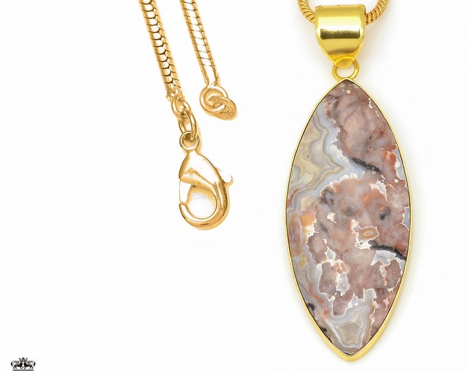 Crazy Lace Agate Pendant Necklaces & FREE 3MM Italian 925 Sterling Silver Chain GPH605