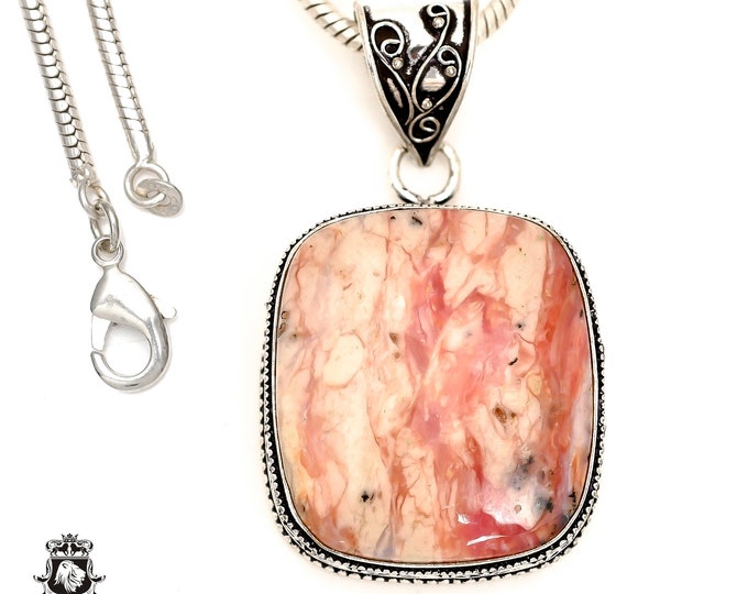 Peruvian PINK OPAL Pendant & FREE 3MM Italian 925 Sterling Silver Chain V1692