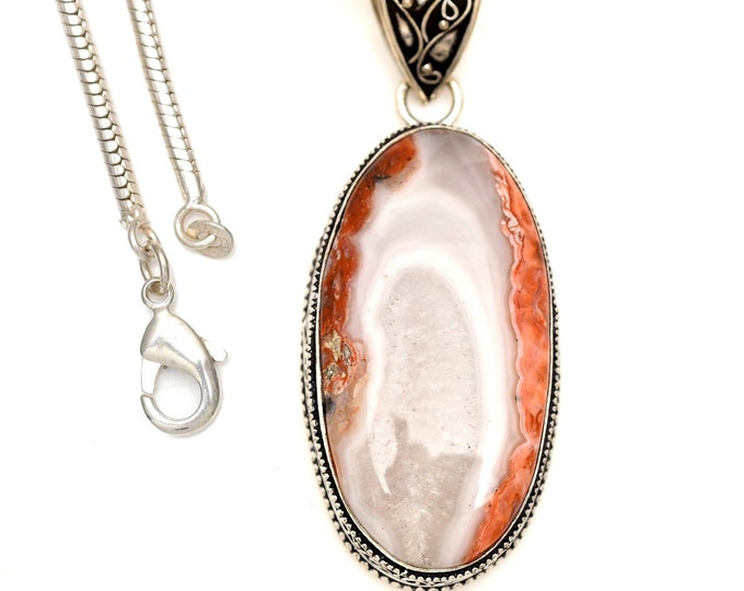 CRAZY Lace AGATE Pendant & FREE 3MM Italian 925 Sterling Silver Chain V1606