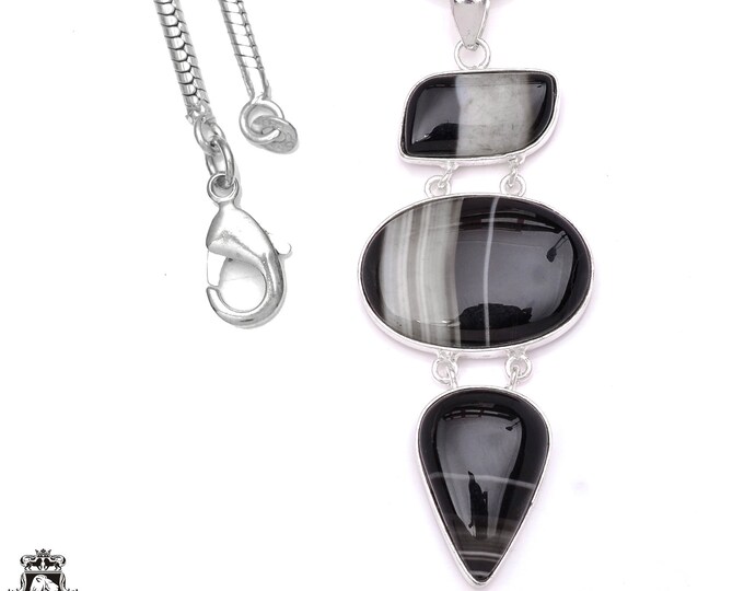 Banded Agate 925 Sterling Silver Pendant & 3MM Italian 925 Sterling Silver Chain P6594
