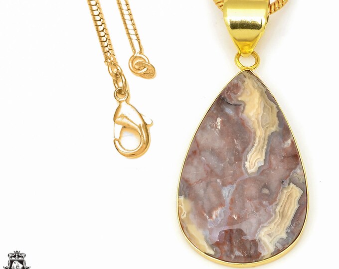 Crazy Lace Agate Pendant Necklaces & FREE 3MM Italian 925 Sterling Silver Chain GPH603